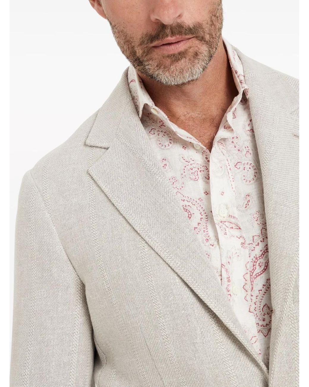 Brunello Cucinelli White Stripe-Pattern Notched-Lapels Blazer for men