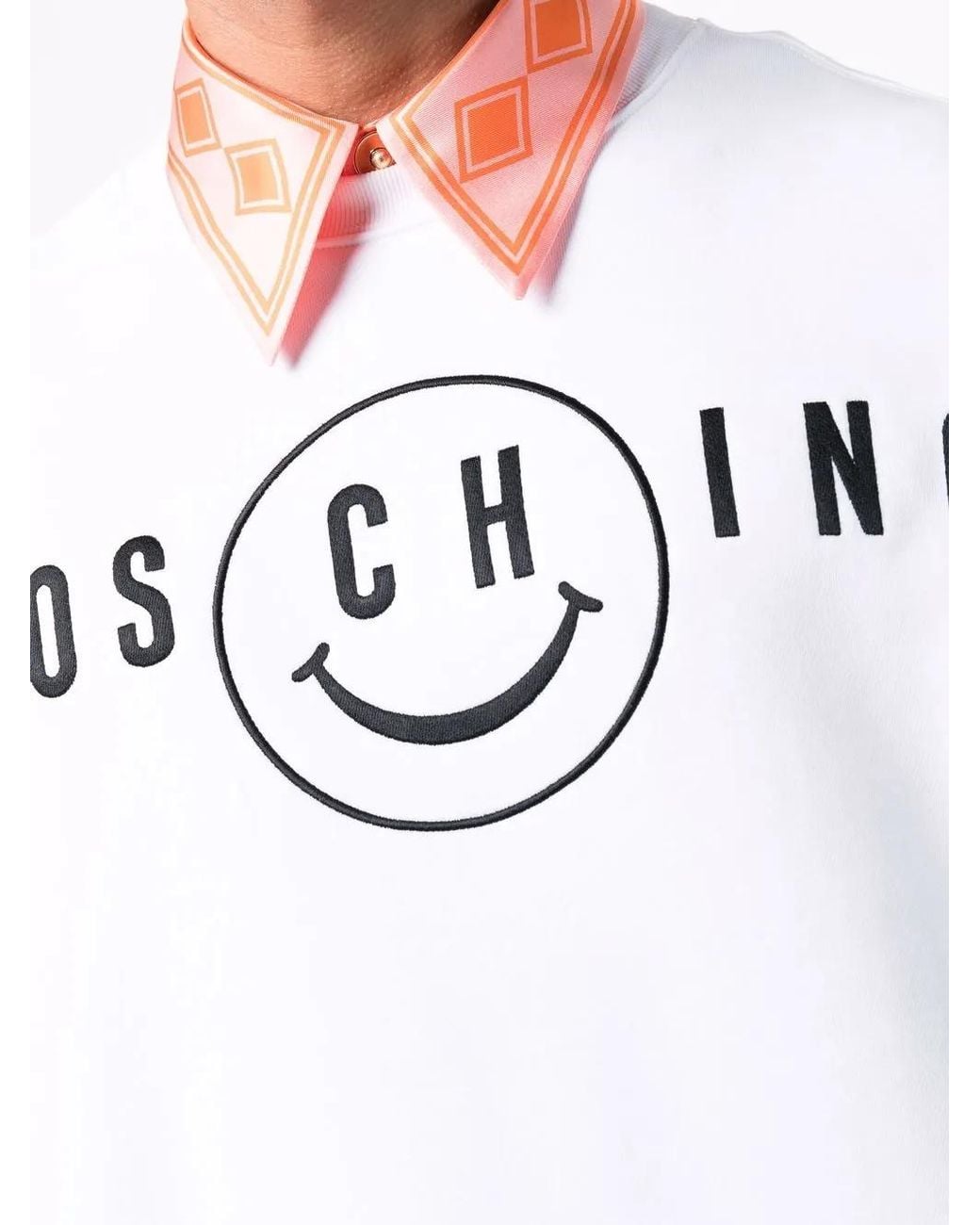 Moschino White Smiley-Print Organic Cotton Sweatshirt for men