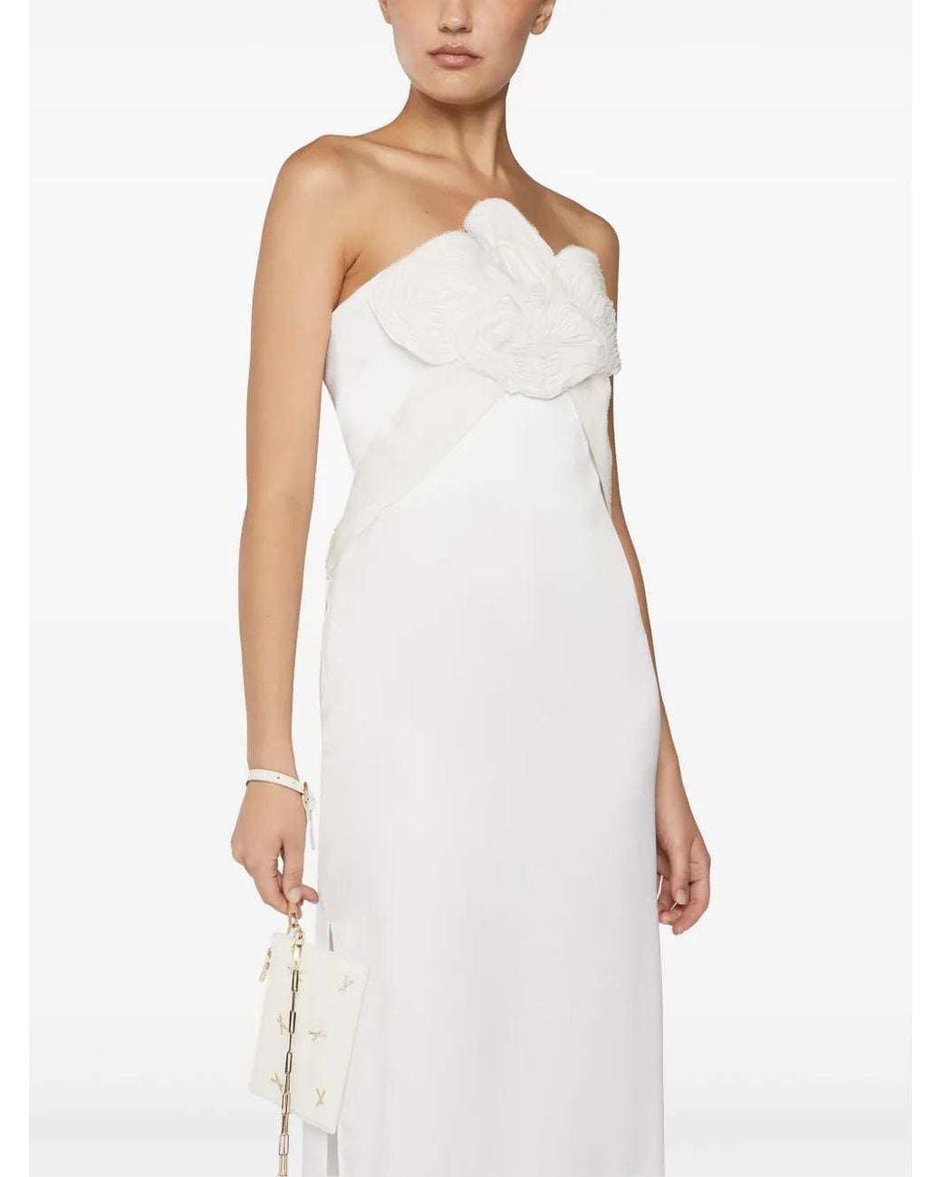 Genny White Floral-Appliqué Gown