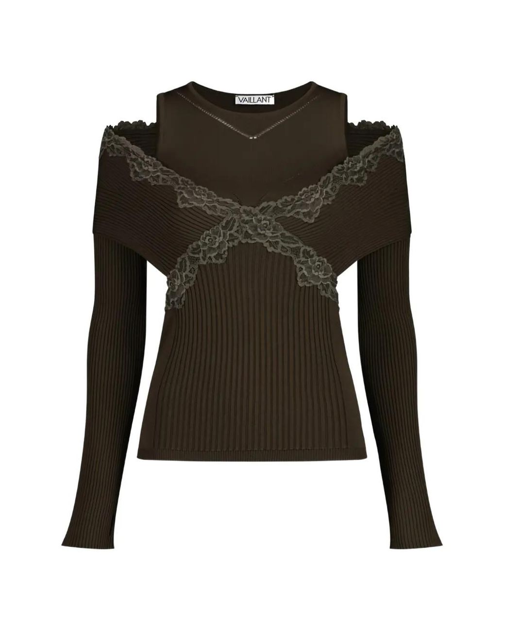 Vaillant Studio Black Split Lace Long-Sleeve Top