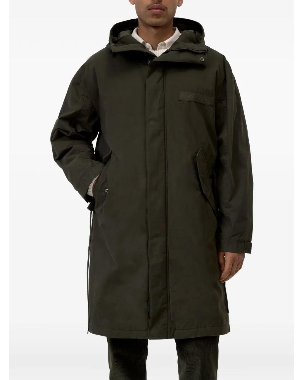 Closed Green Hooded Drawstring-Waist Coat for men