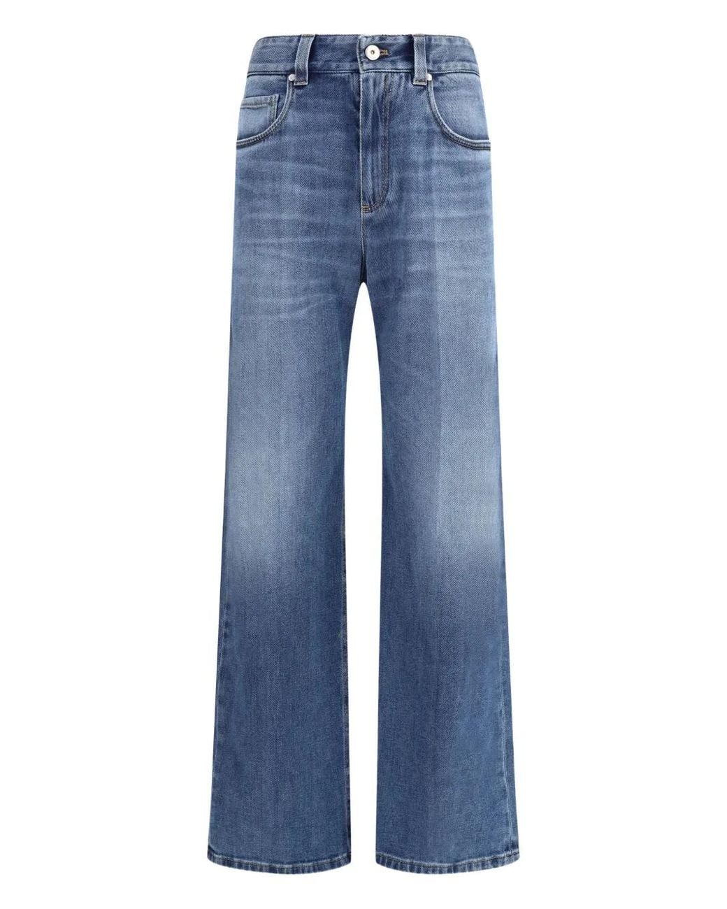Brunello Cucinelli Blue High-Waisted Straight-Leg Jeans