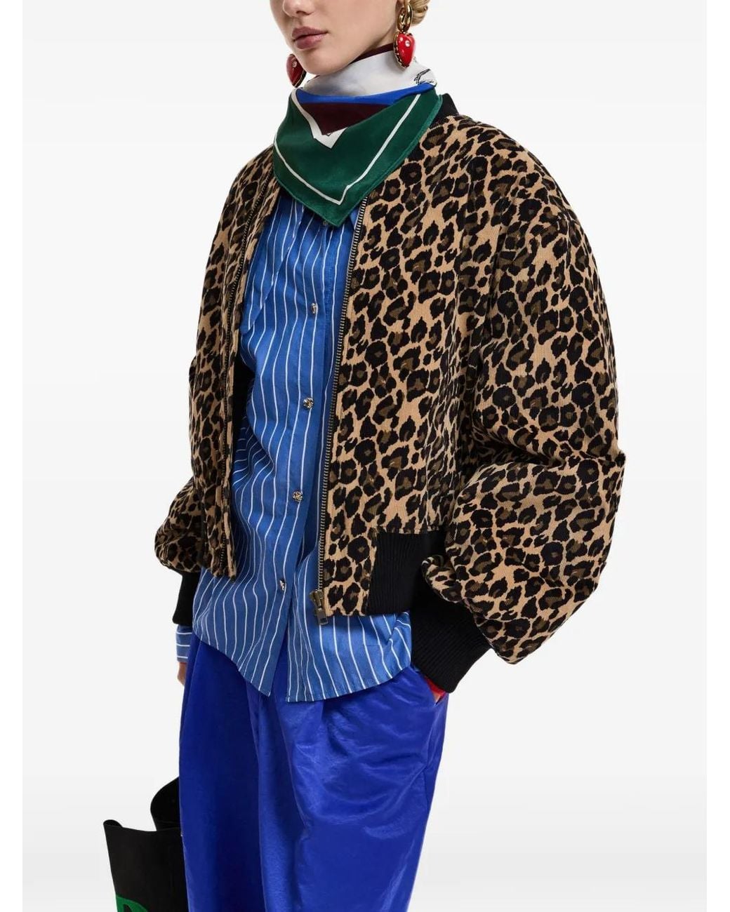 Essentiel Antwerp Black Leopard-Print Bomber Jacket