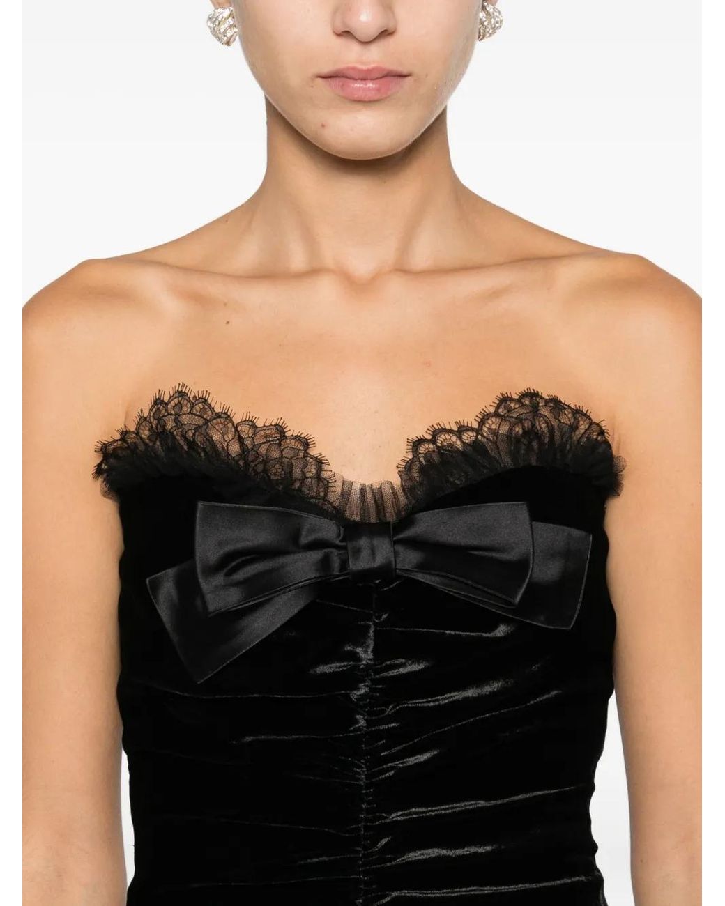 Alessandra Rich Black Bow-Detail Velvet Gown