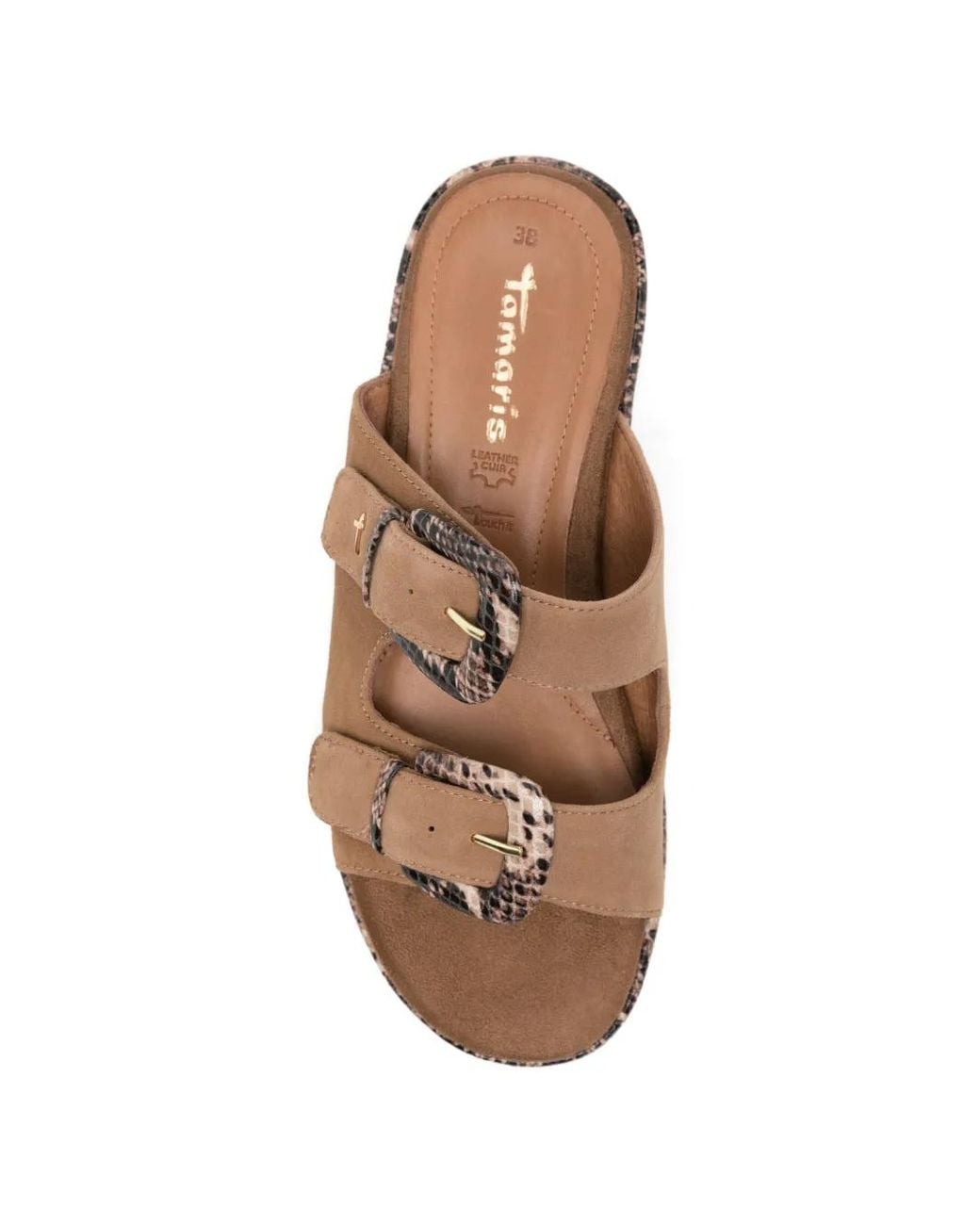 Tamaris Natural Snakeskin-Effect Buckle-Fastening Sandals