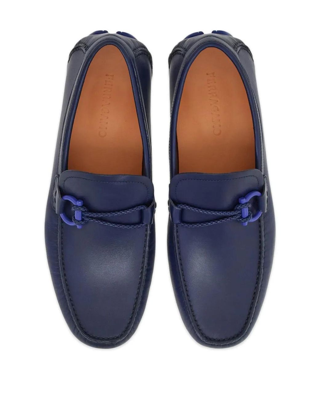 Ferragamo Blue Driver Gancini-Plaque Loafers for men