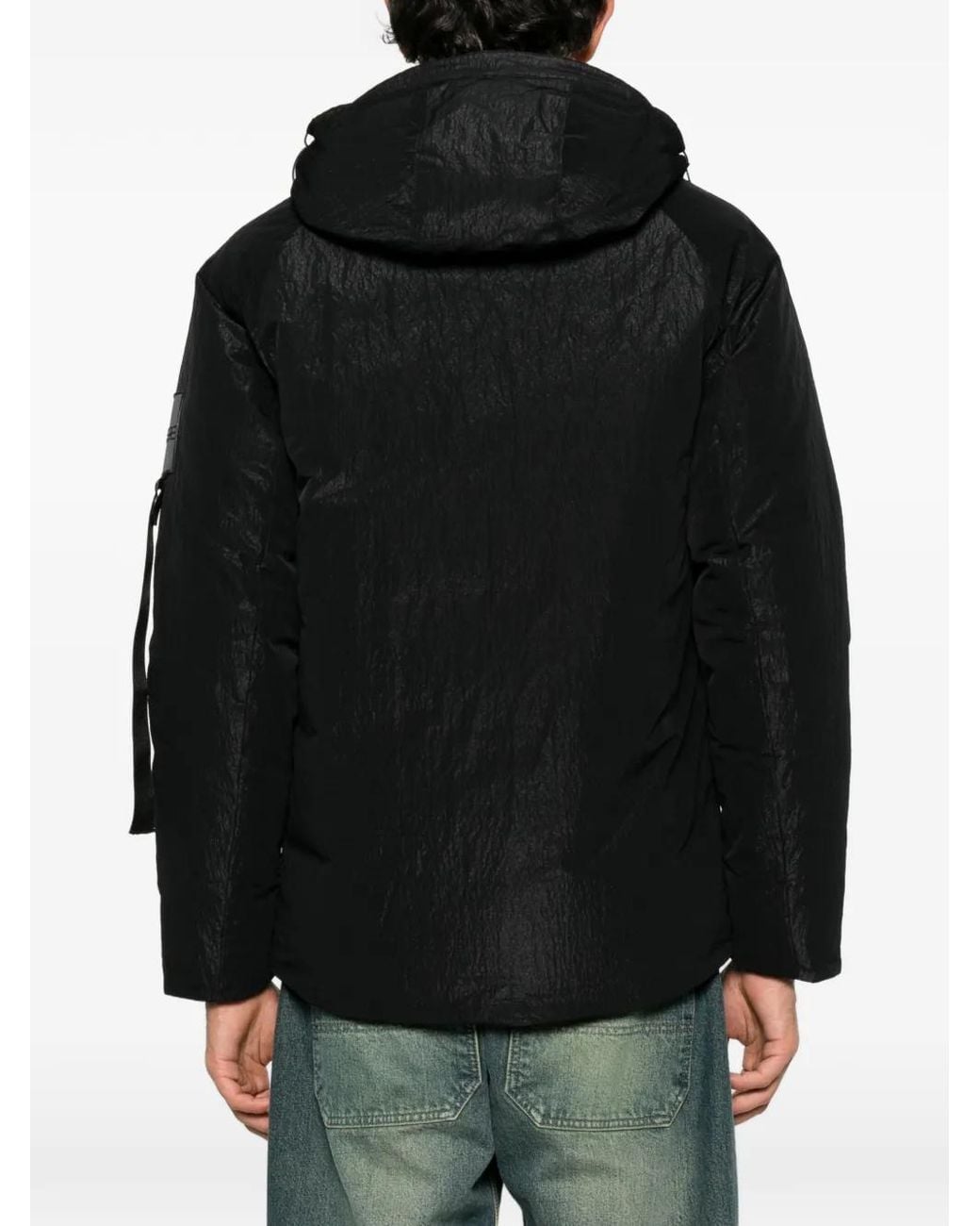 OUTHERE Black Hooded Crinkled-Effect Jacket for men