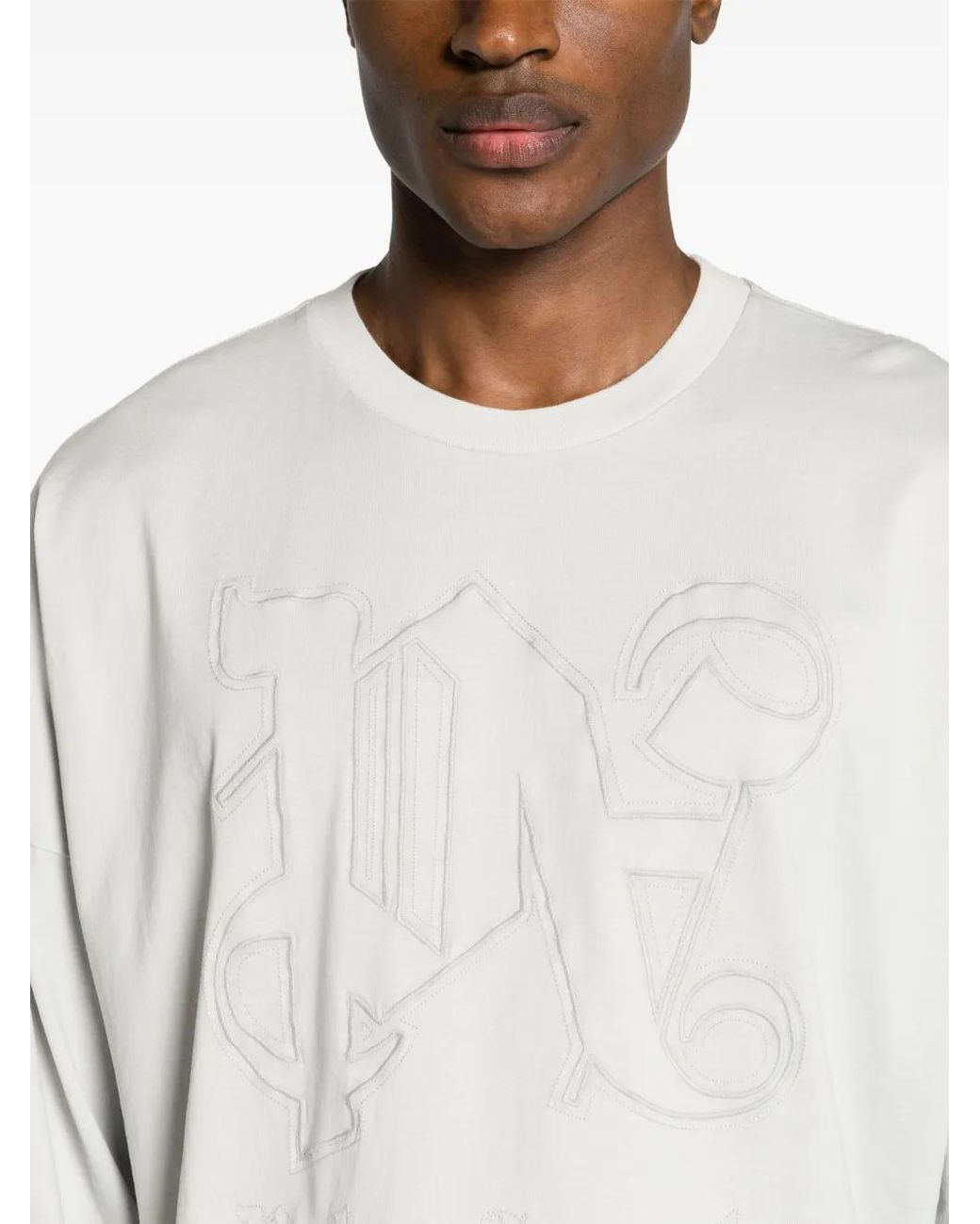 Palm Angels White Monogram Cotton T-Shirt for men
