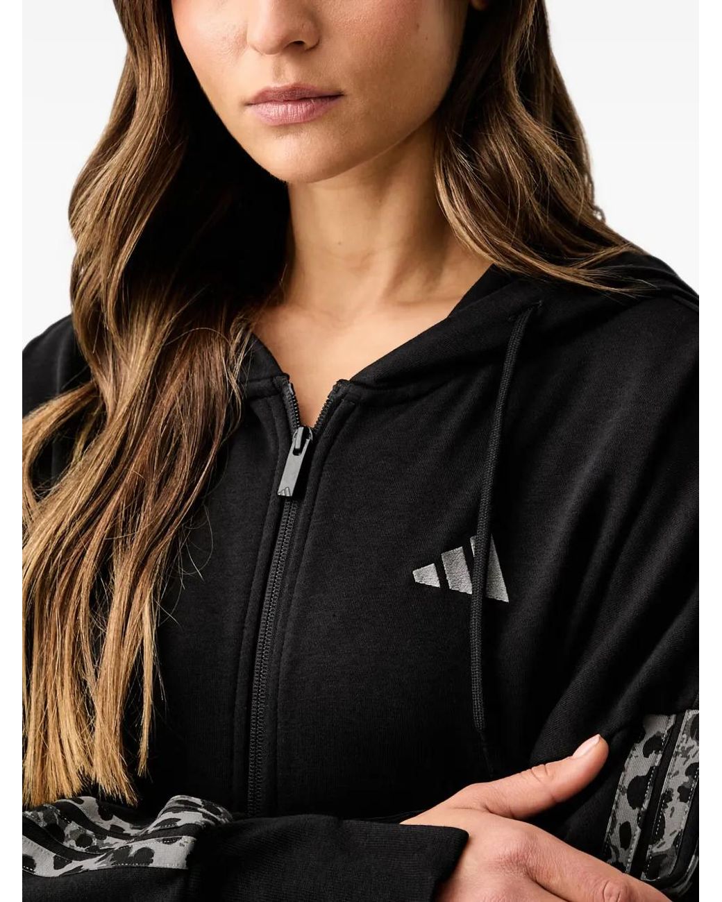 Adidas Black Leopard-Print-Stripe Hoodie