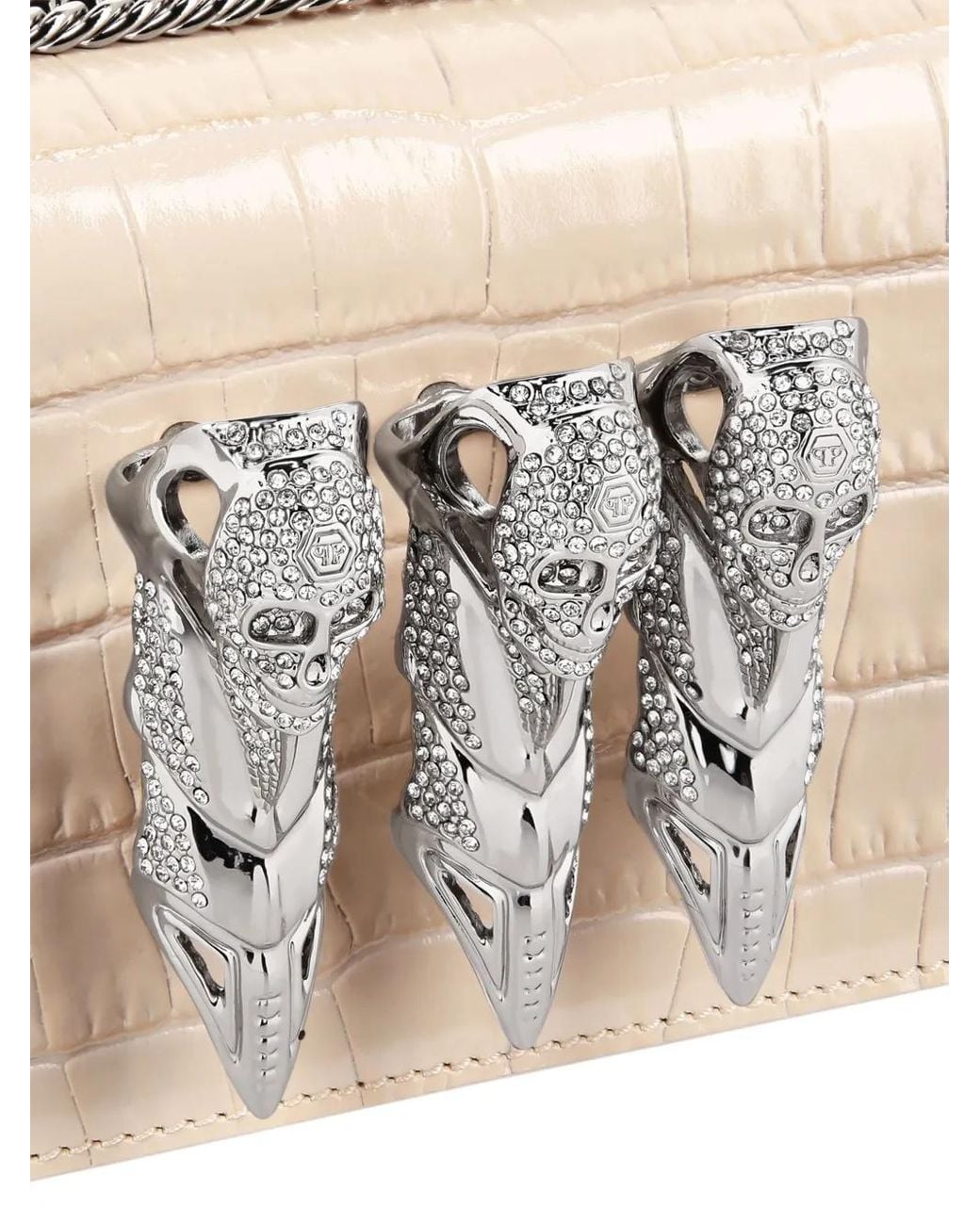 Philipp Plein Natural Croco Embossed Clutch Eagle