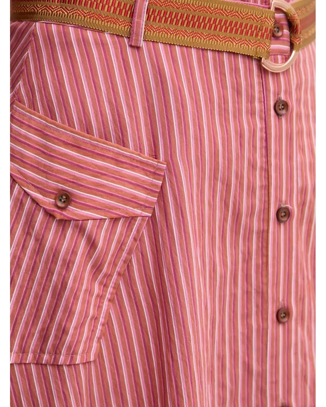 La Petite Francaise Pink Joyce Striped Belted Midi Skirt