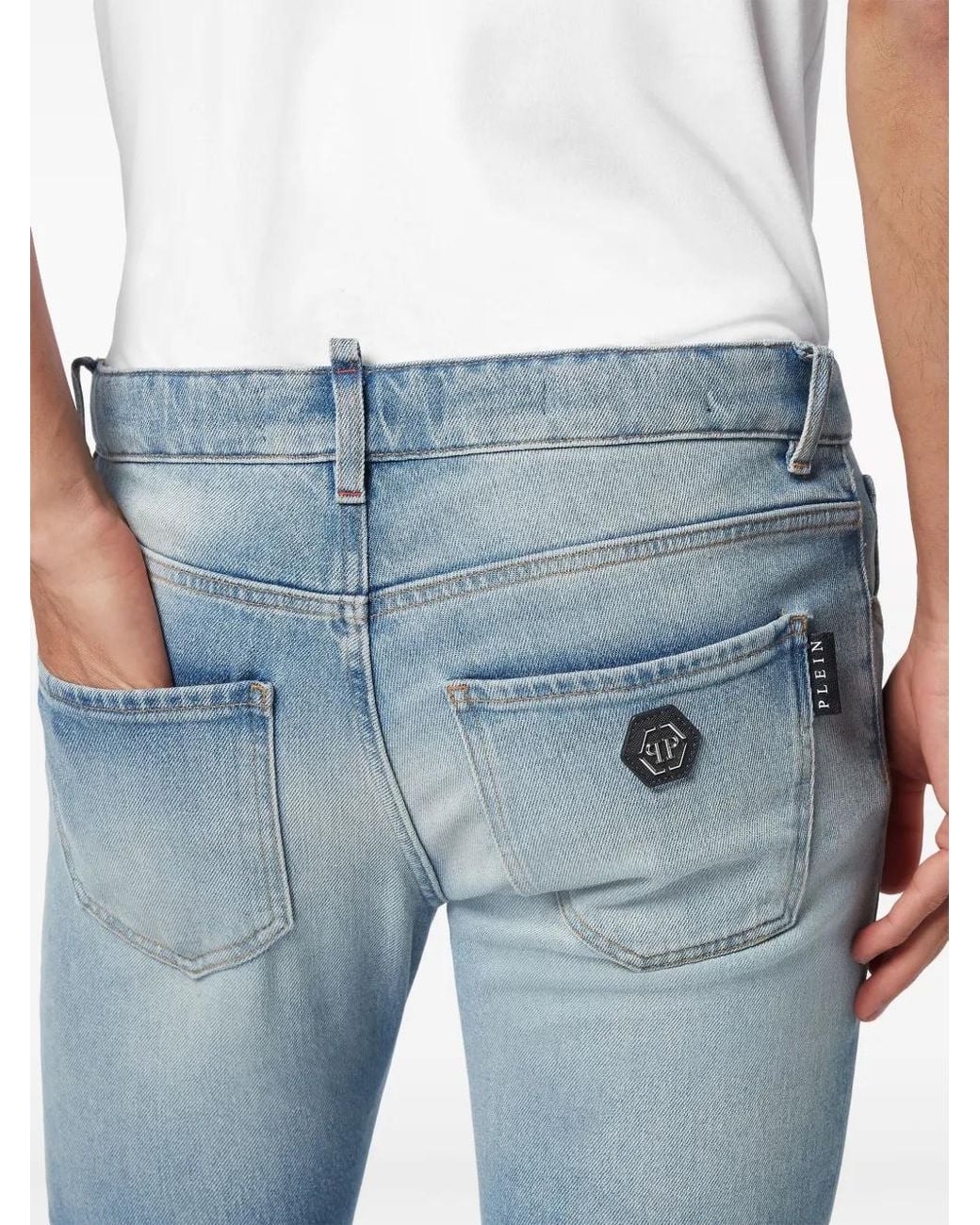 Philipp Plein Blue Low-Rise Skinny Jeans for men