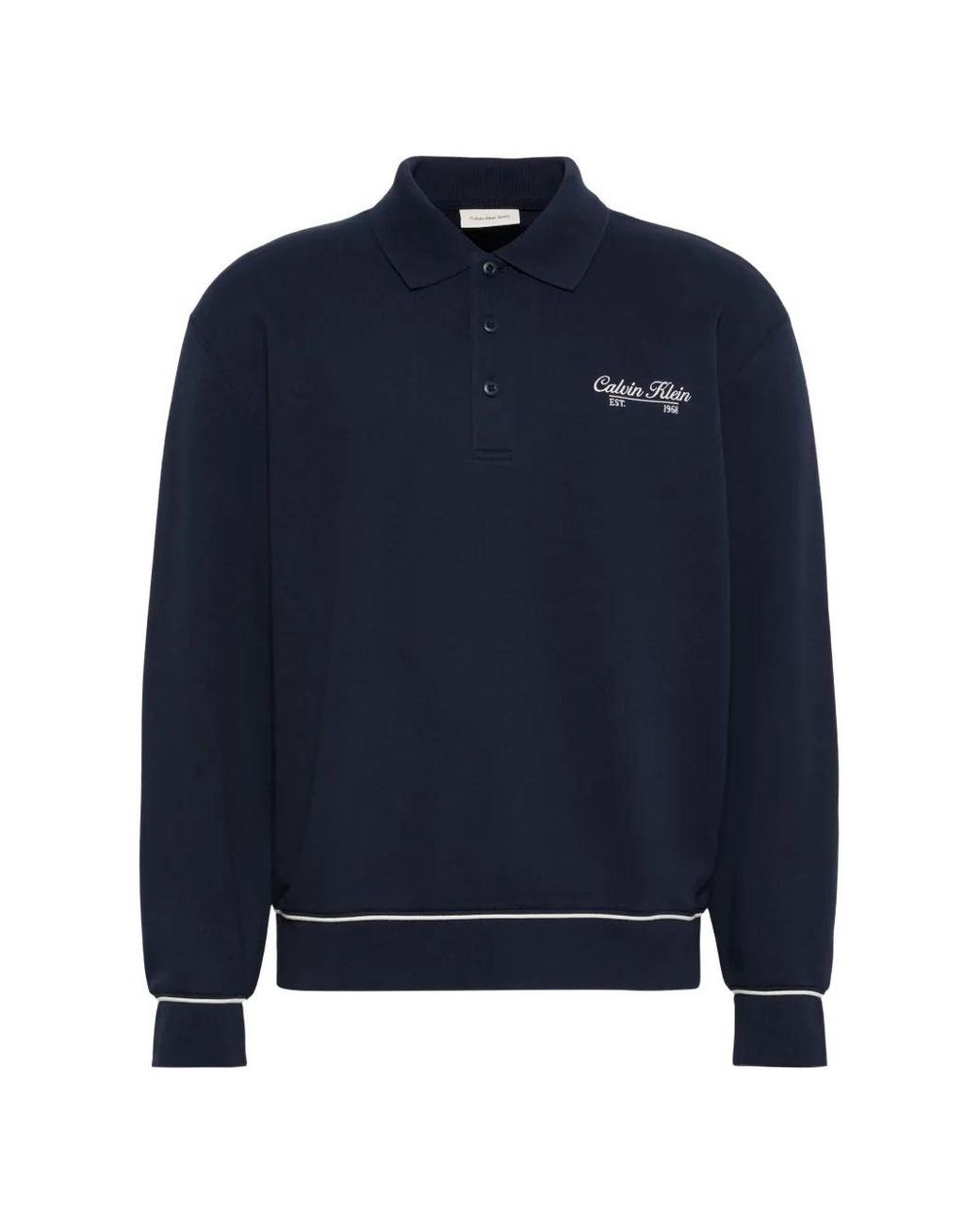 Calvin Klein Blue Logo-Embroidered Polo-Collar Sweater for men