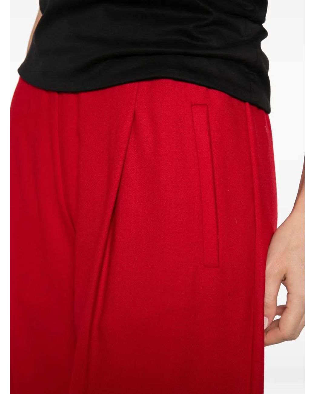 Semicouture Red Pleat-Detail Wide-Leg Trousers