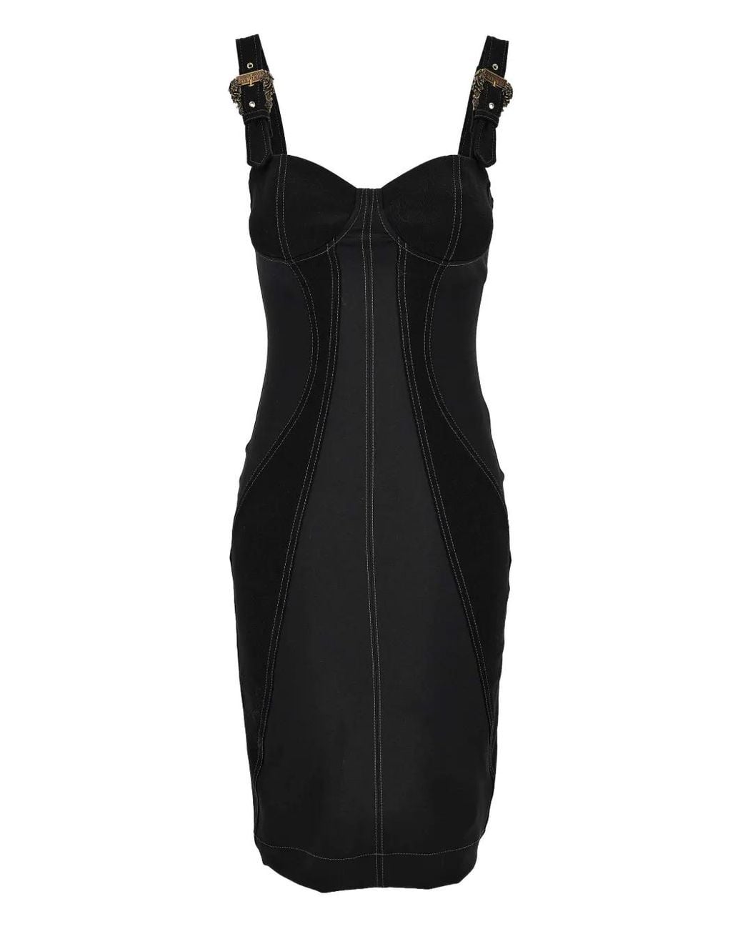 Versace Jeans Couture Black Buckle-Embellished Seam-Detail Dress
