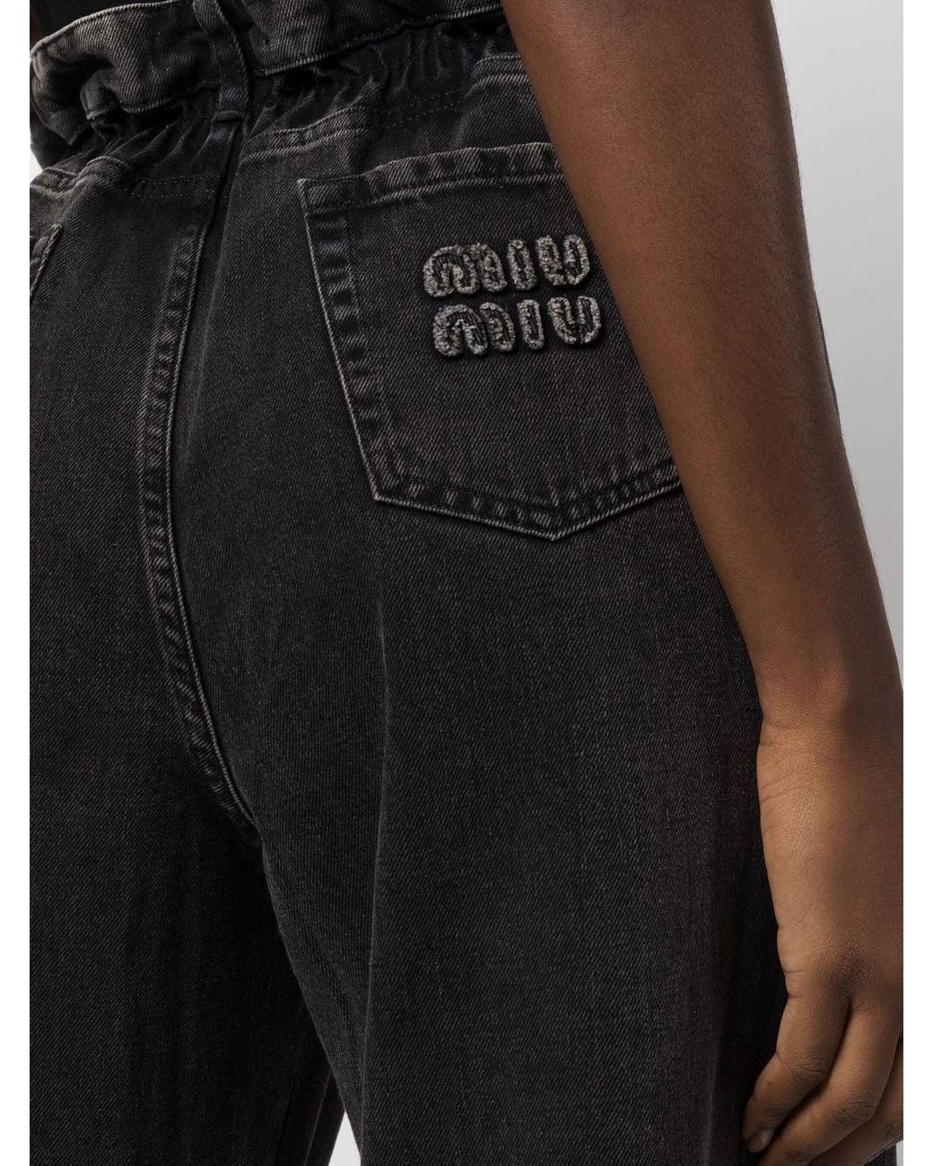 Miu Miu Crystal-embellished Denim Jeans in Black | Lyst UK