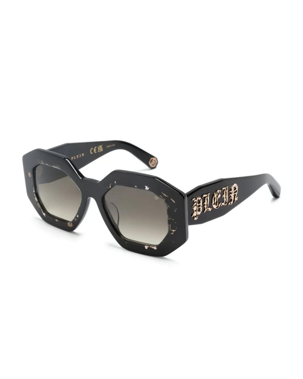 Philipp Plein Black Geometric-Frame Sunglasses