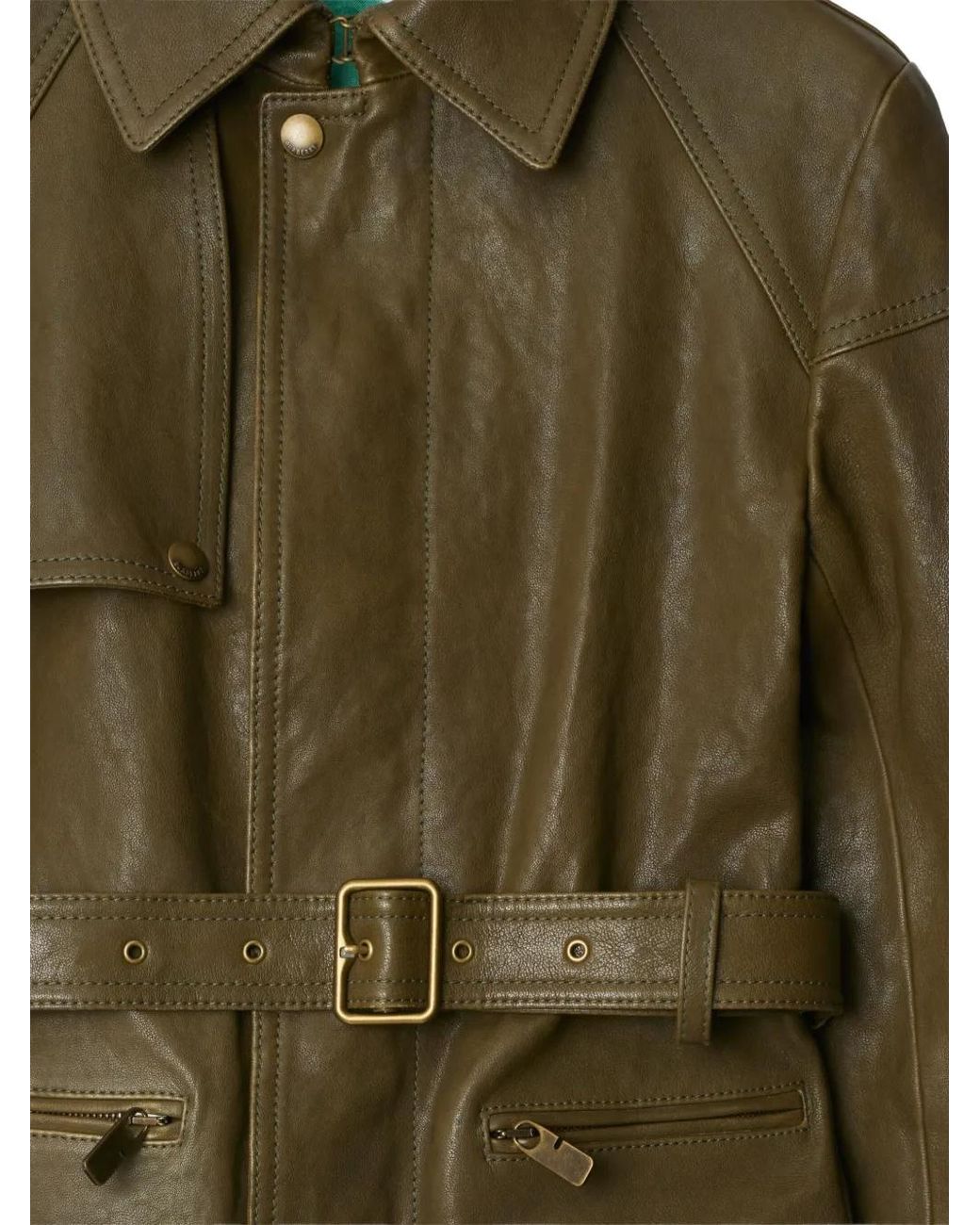 Burberry Green Belted Leather Jacket