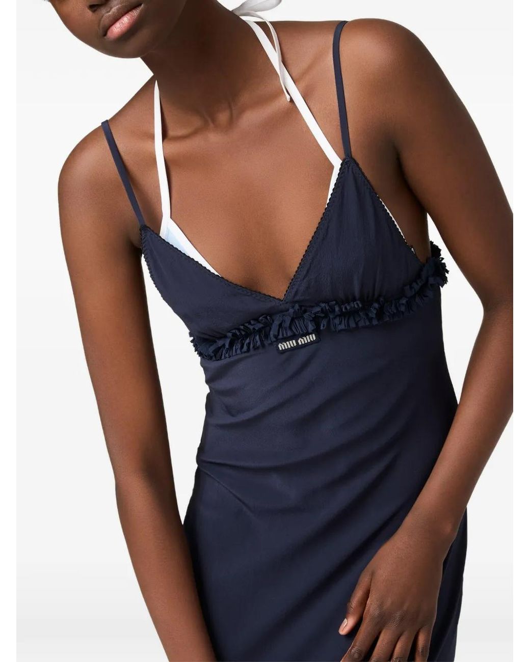Miu Miu Blue Embroidered Marocain Crepe Dress