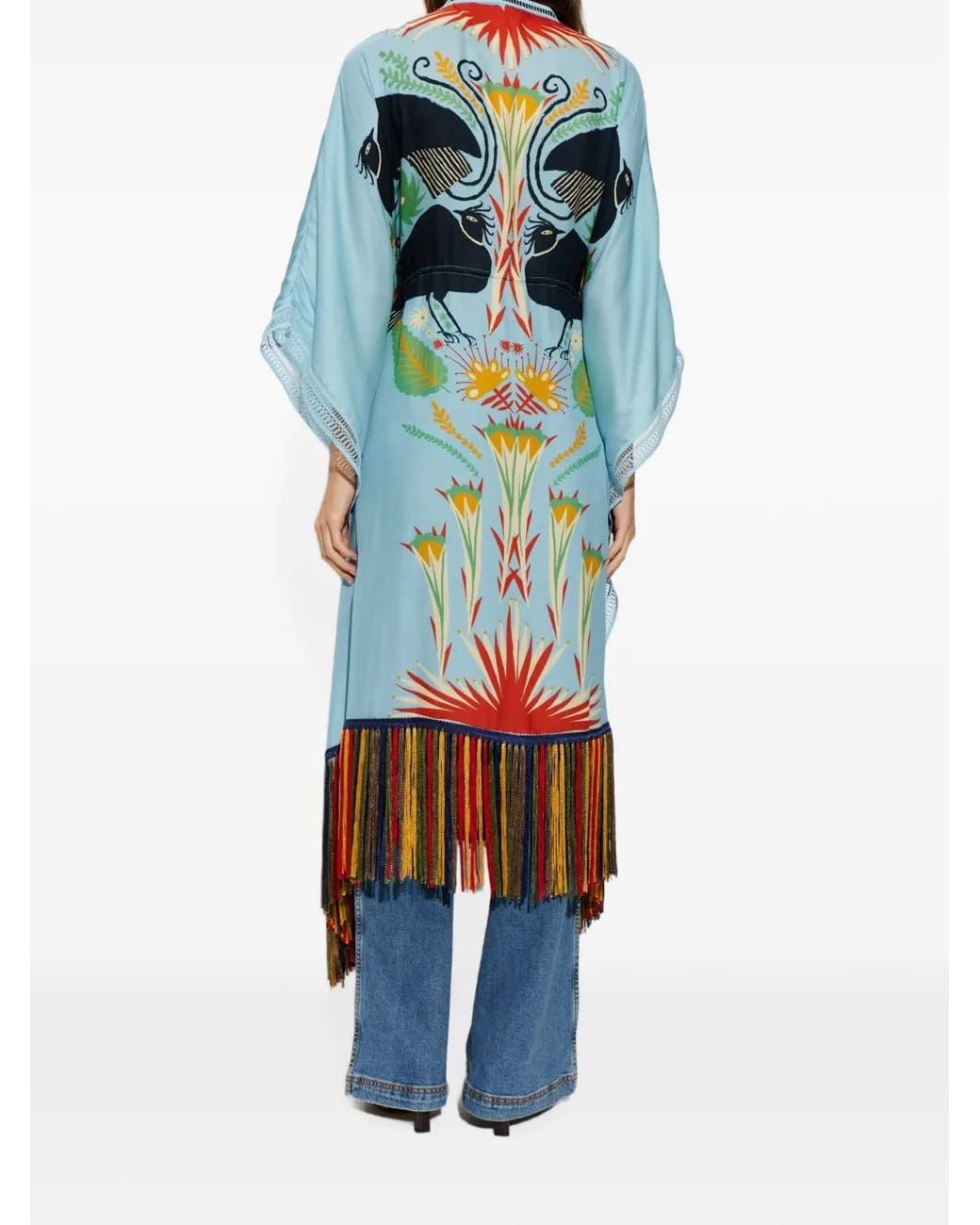 Etro Blue X Tabby Booth Silk Kaftan With Fringing And Placed Print