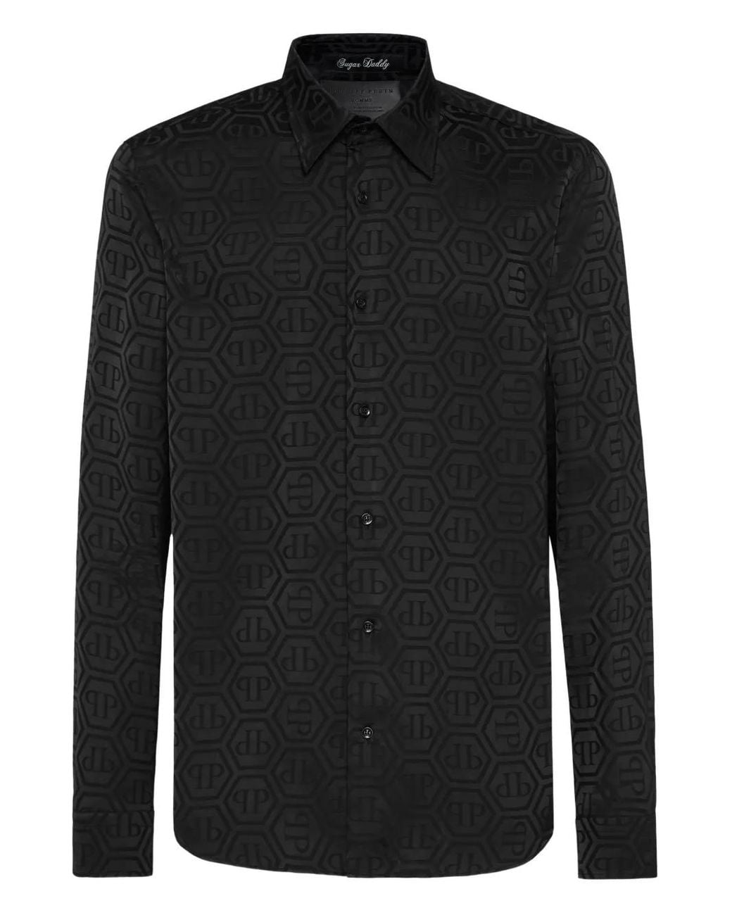 Philipp Plein Black Sugar Daddy Cut Silk Shirt Monogram for men