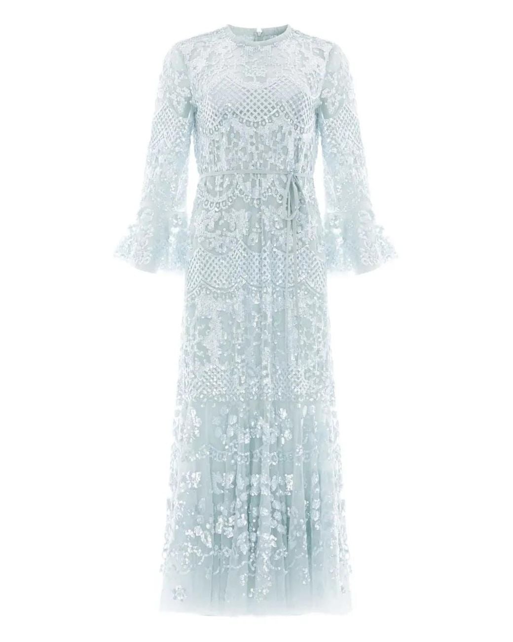 Needle & Thread White Snowdrop Sequin-Embellished Bell-Sleeve Dress