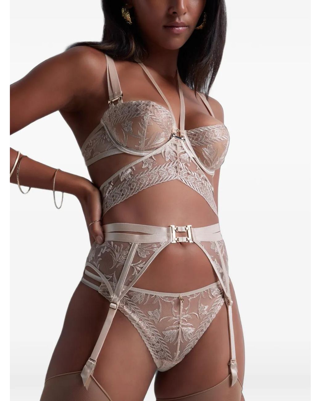 Aubade White Magnetic Spell Embroidered Suspender Belt