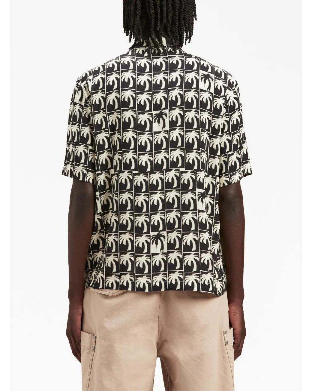 Palm Angels White Palm-Tree Print Bowling Shirt for men