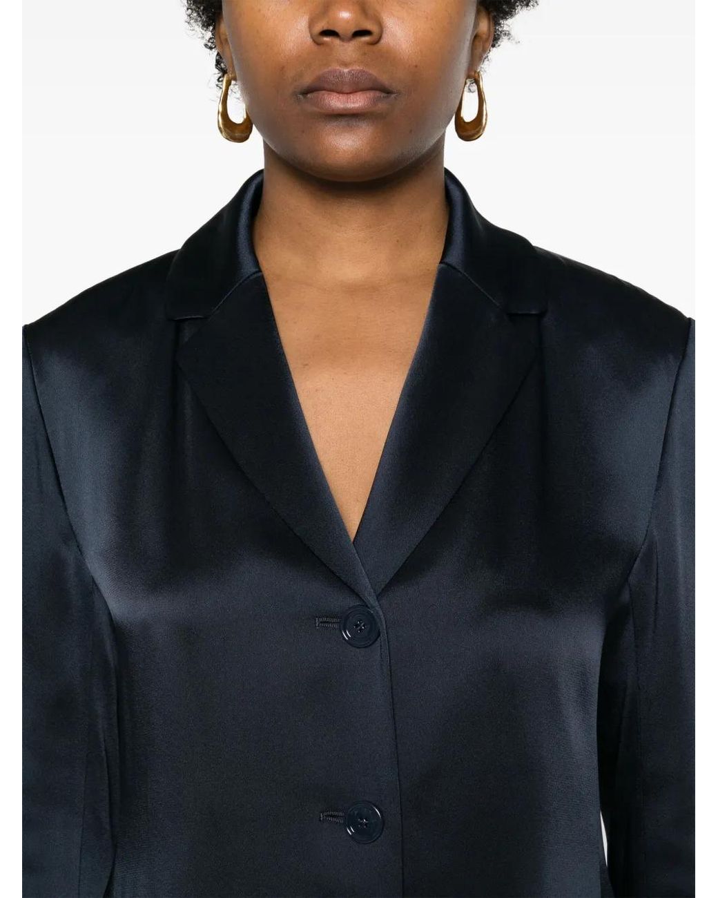 Max Mara Blue Single-Breasted Satin Blazer