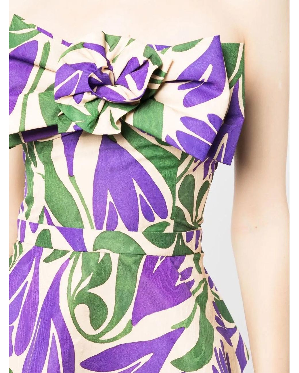 Bambah Purple Floral-Print Bow-Detail Peplum Top