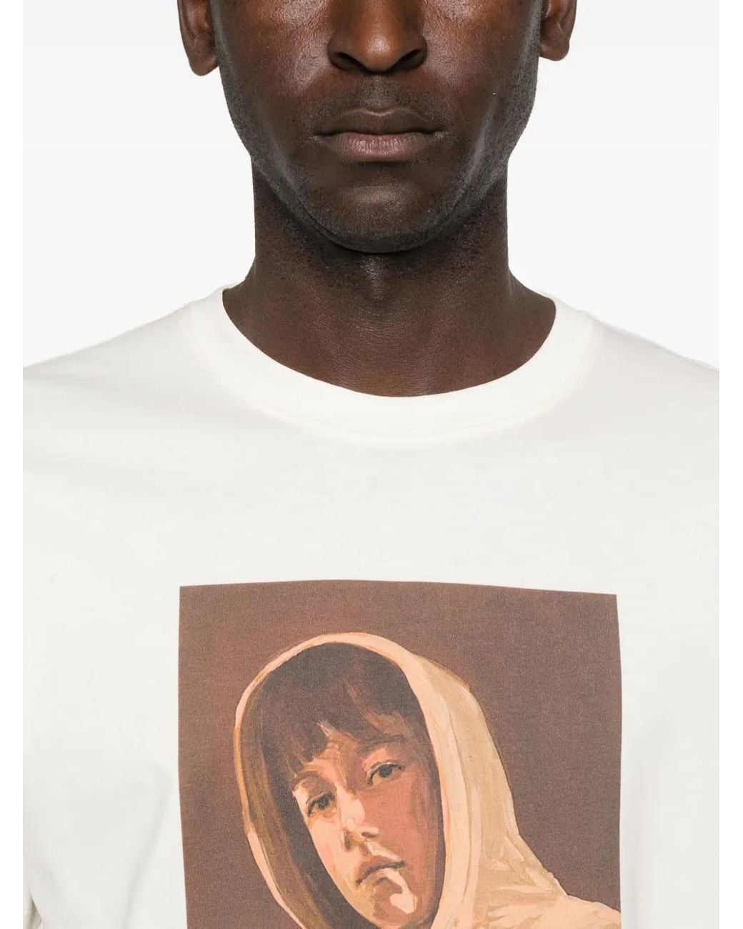 Etudes Studio White Portrait-Print Organic Cotton T-Shirt for men