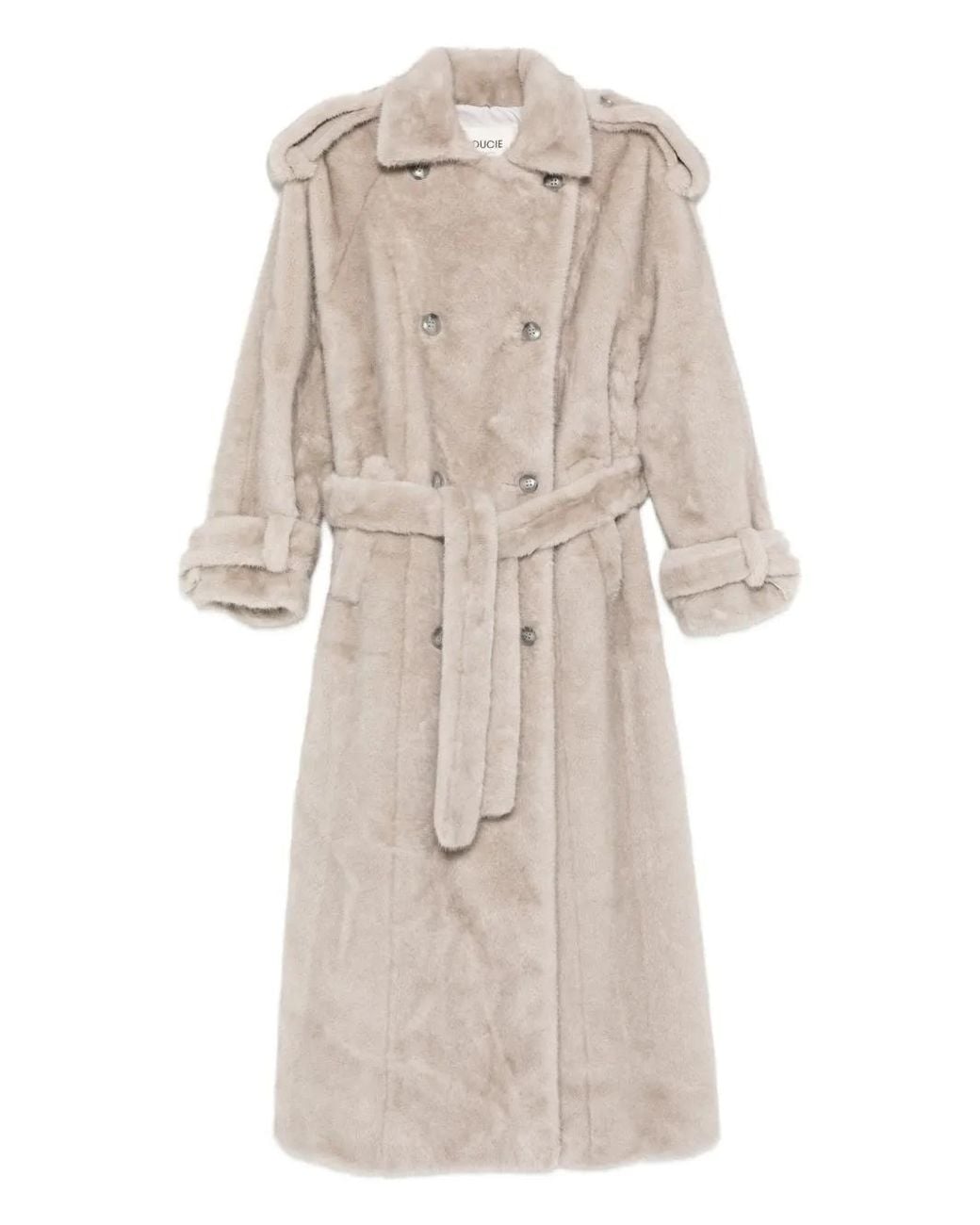 DUCIE Natural Thalia Double-Breasted Faux Fur Coat
