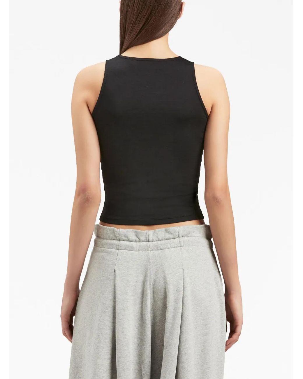 Palm Angels Black Ruched Stretch-Cotton Tank Top