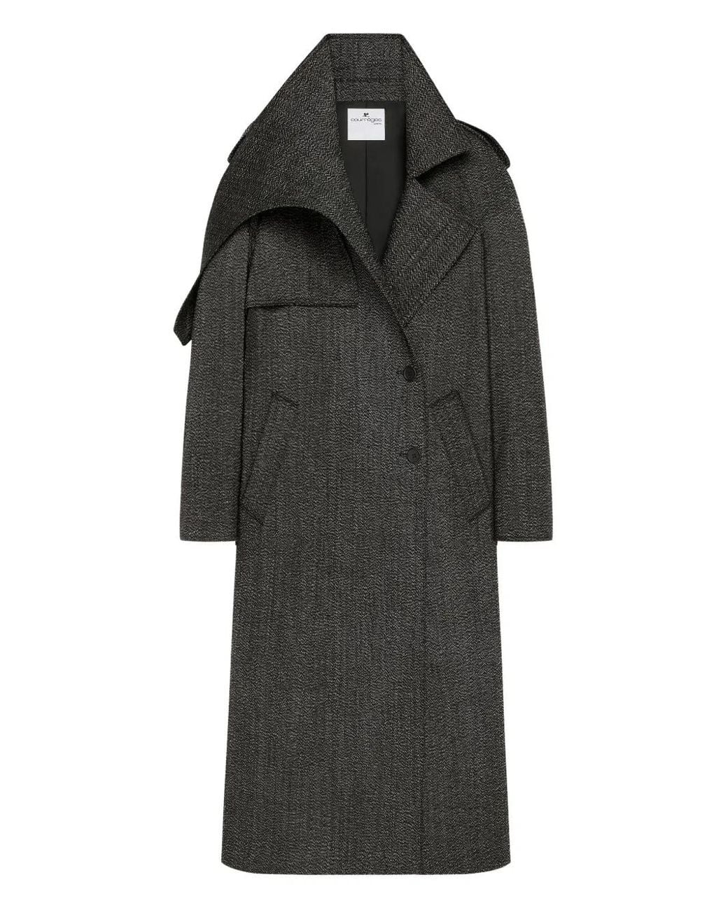 Courreges Black Asymmetric-Collar Long Coat