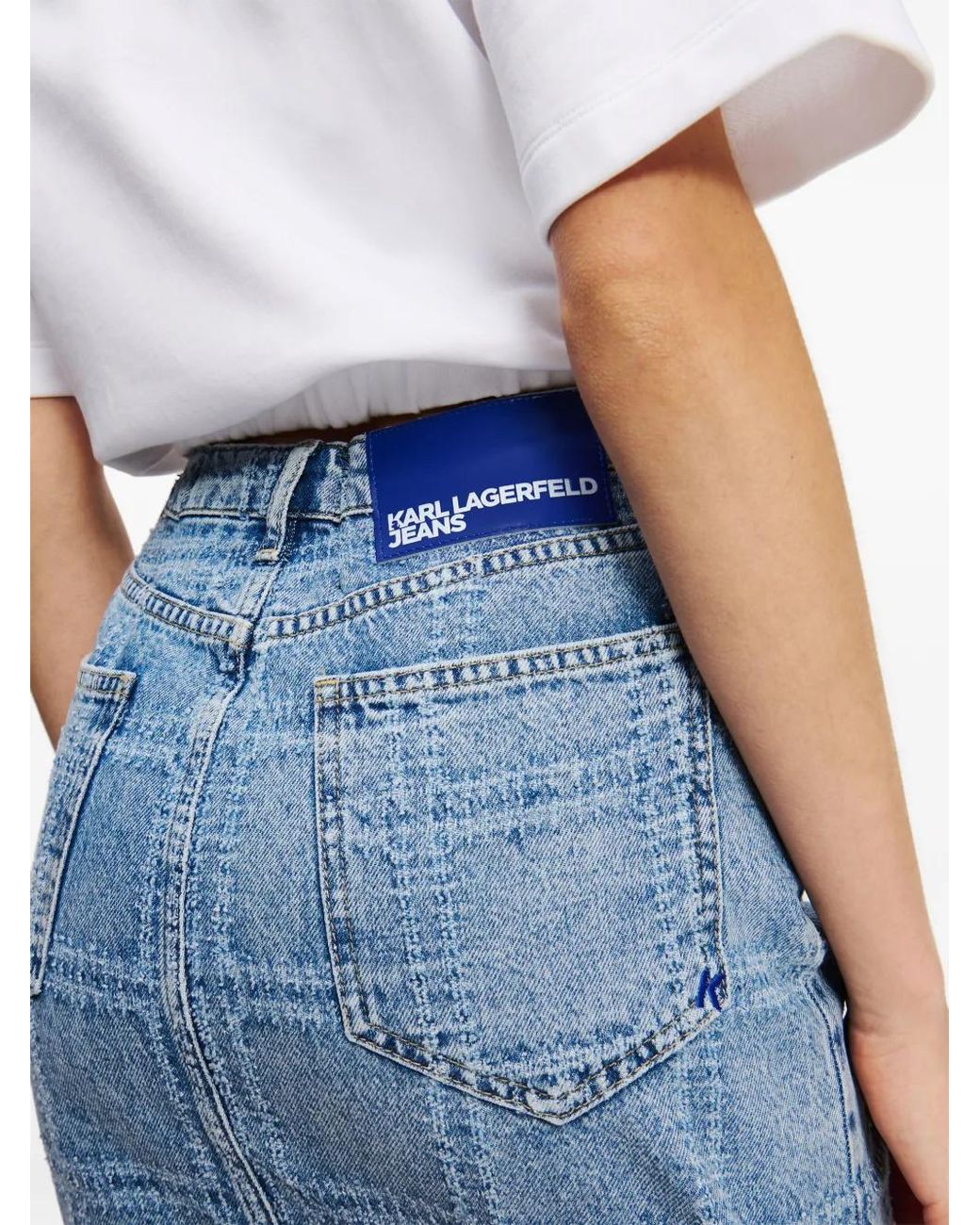 Karl Lagerfeld Blue Patchwork Denim Mini Skirt