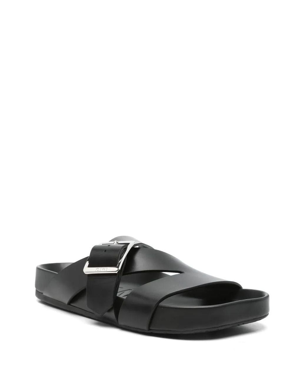 Loewe Black Ease Buckle Leather Sandals for men