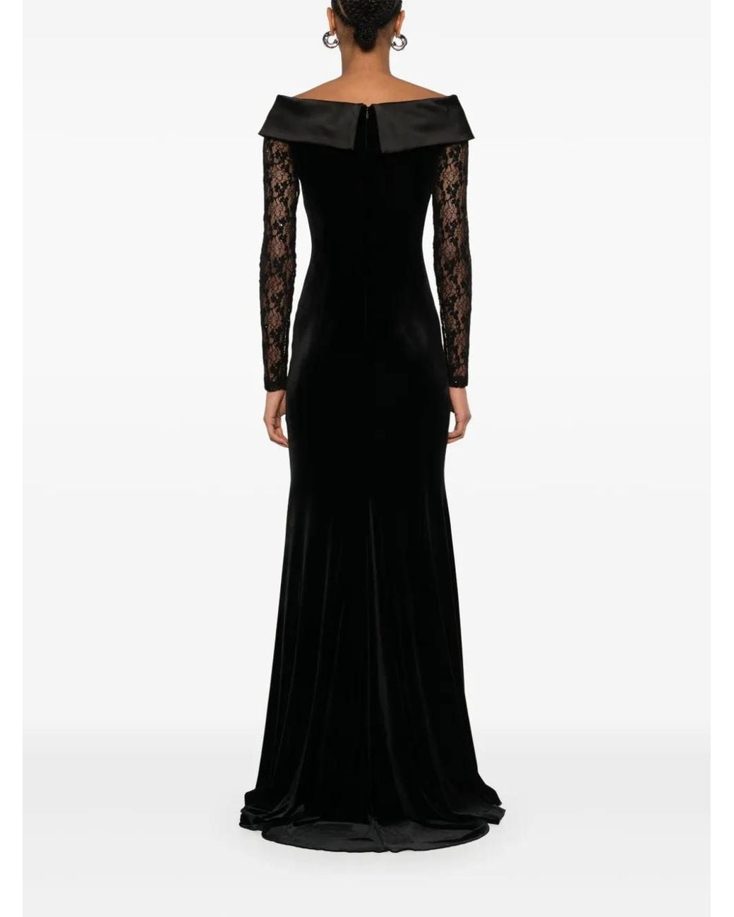 Nissa Black Lace Insert Velvet Maxi Dress