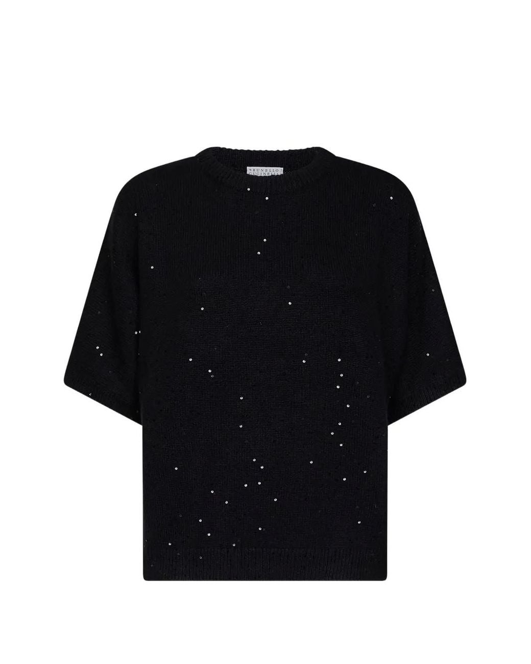 Brunello Cucinelli Black Sequin-Embellished Kimono-Sleeve Sweater