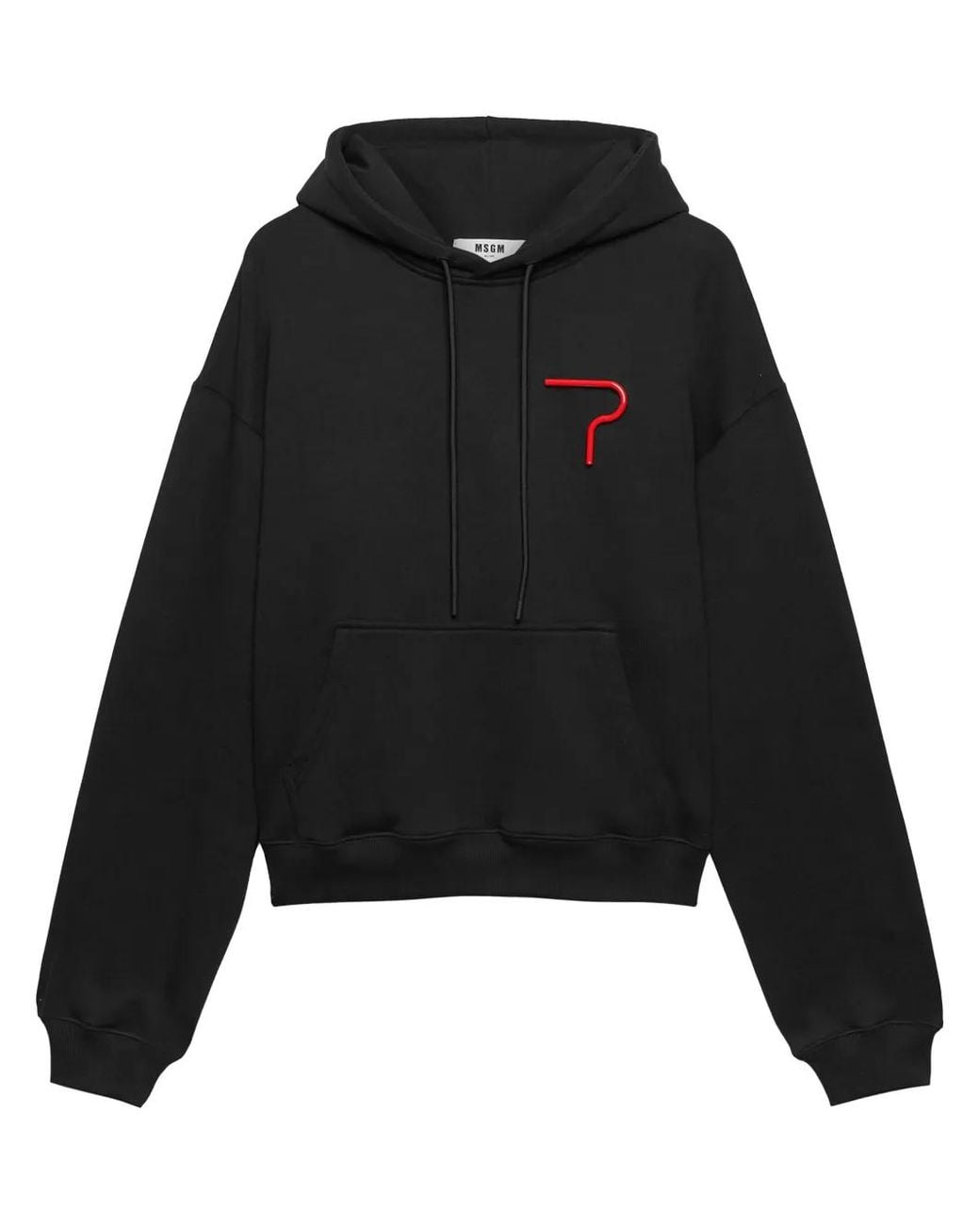 MSGM Black Logo Appliqué Drawstring Hoodie for men