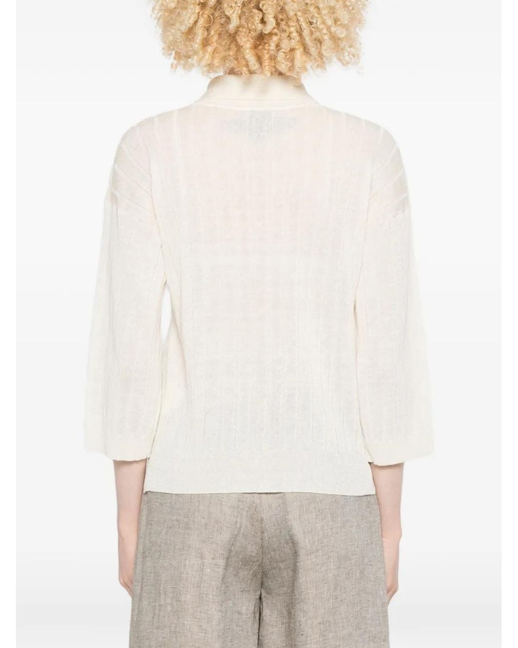 Peserico White Cardigan En Maille À Design Côtelé