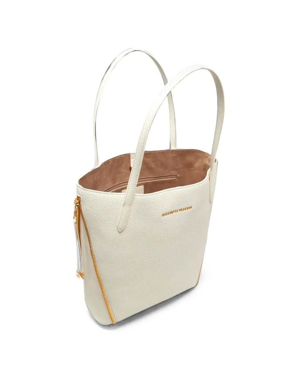 Elisabetta Franchi White Side-Zip Pebbled Tote Bag