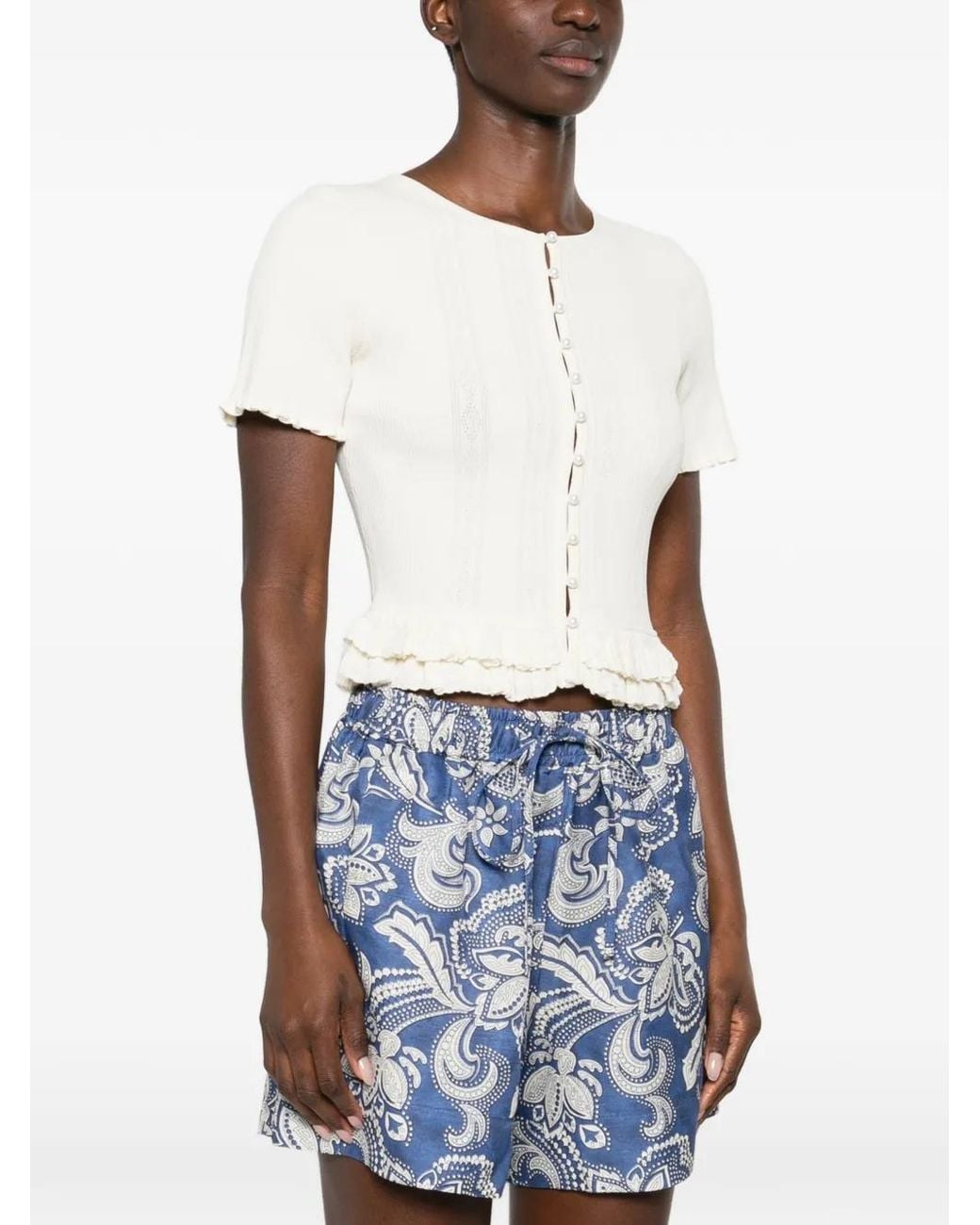 Sandro White Ruffled Knit Top