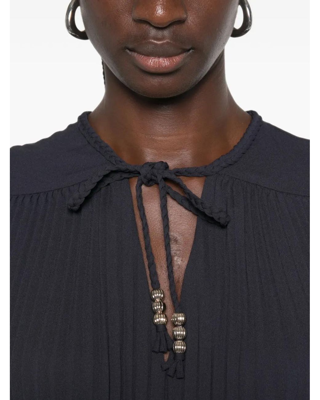 Maje Blue Robe Courte Plissée À Taille Nouée