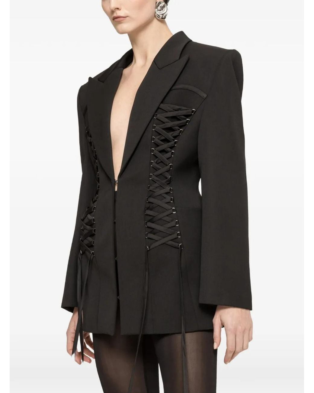 Nissa Black Lace-Up Blazer