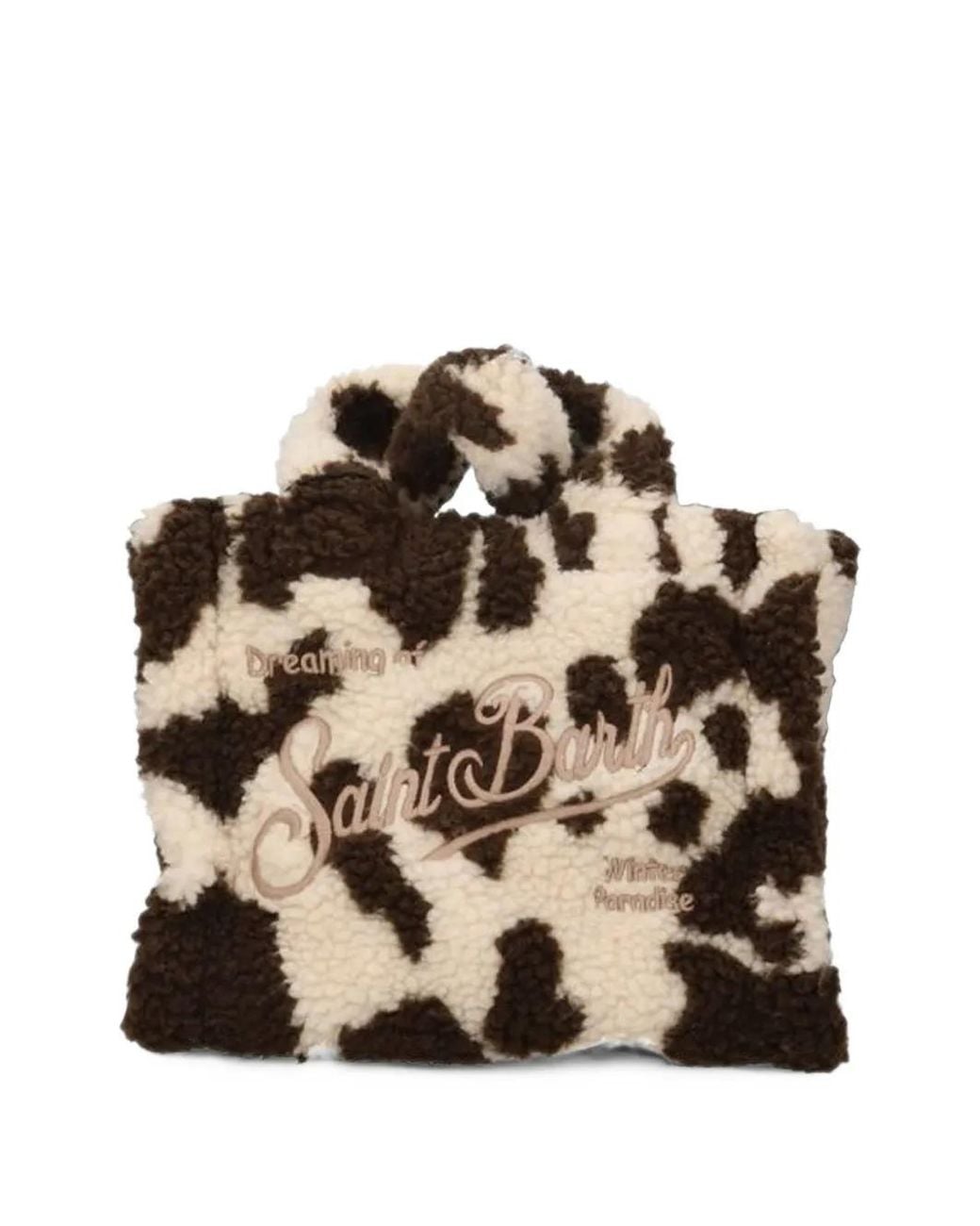 Mc2 Saint Barth Natural Mini Vanity Cow-Print Embroidered-Logo Tote Bag