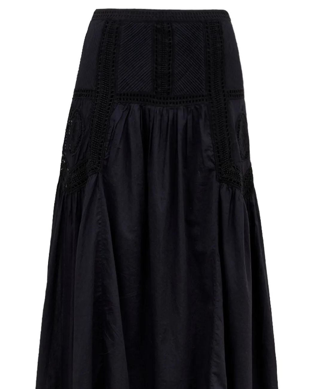 Ulla Johnson Black Alice Crochet-Trim Midi Skirt