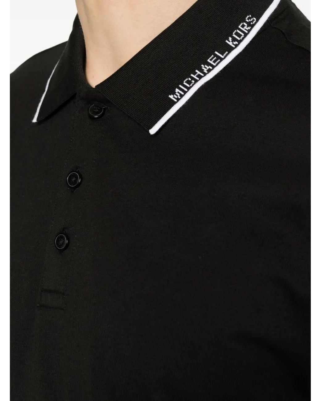 Michael Kors Black Logo-Print Tipped Polo Shirt for men