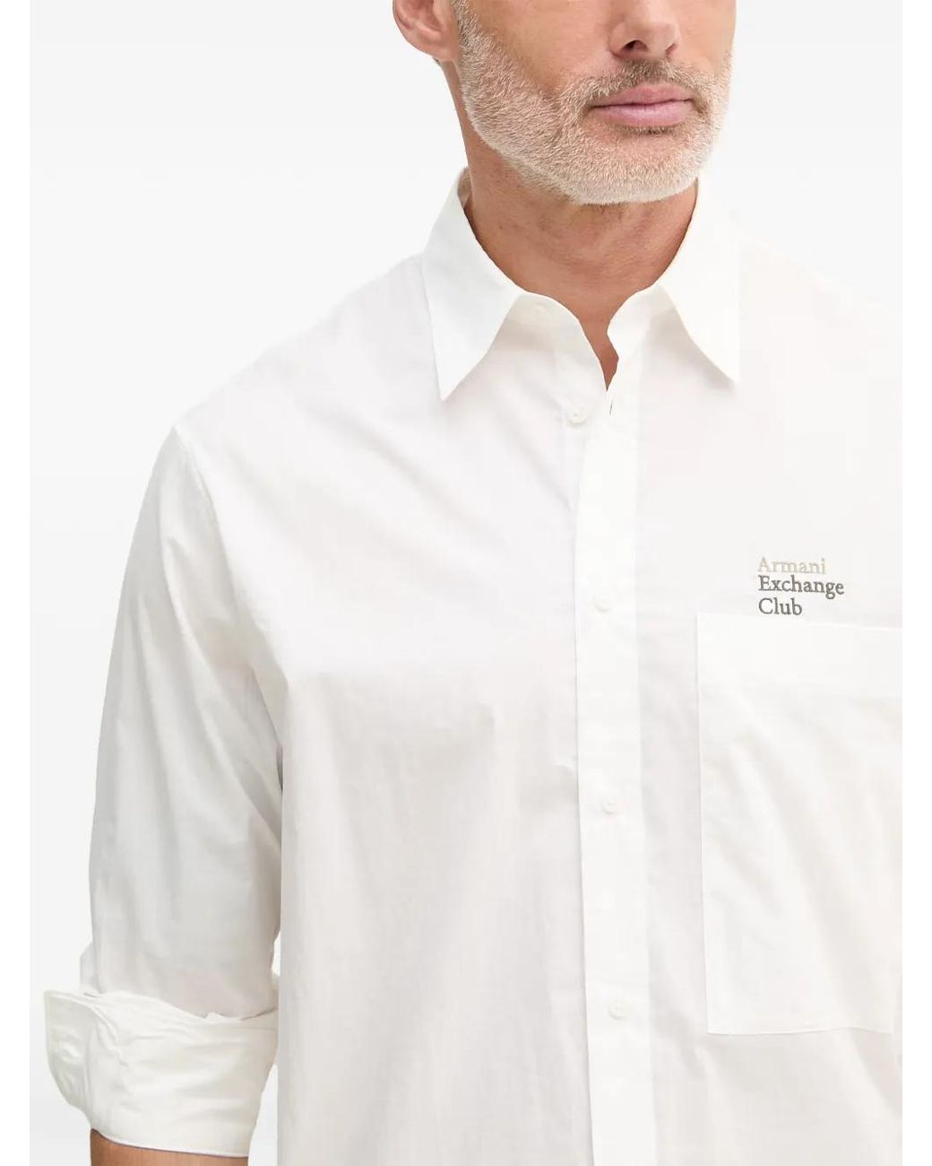 ARMANI EXCHANGE White Logo-Print Chest-Pocket Shirt for men