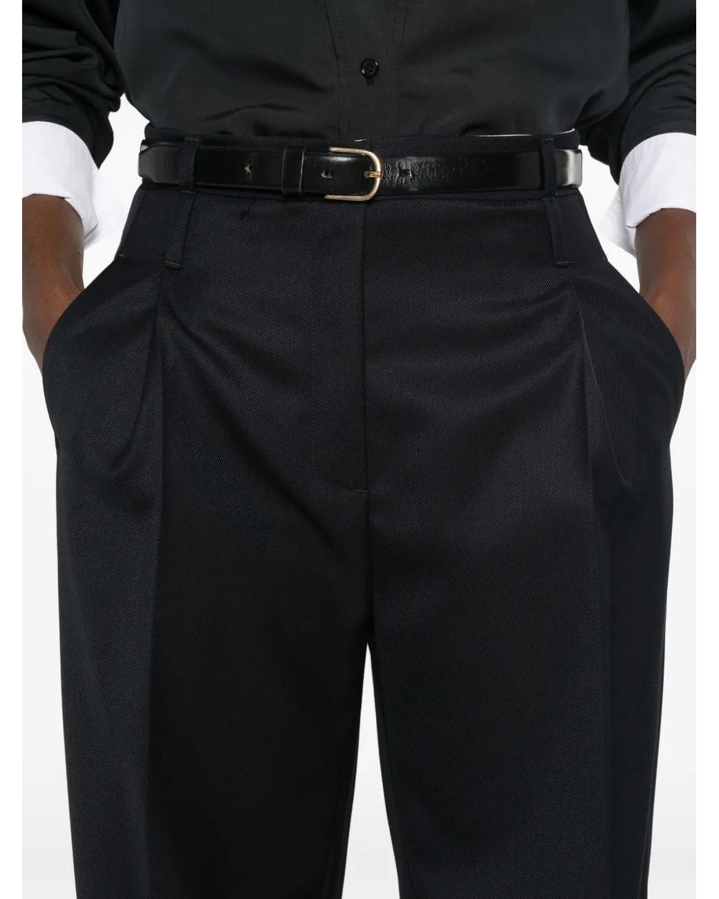 Tela White Pleated Wide-Leg Trousers