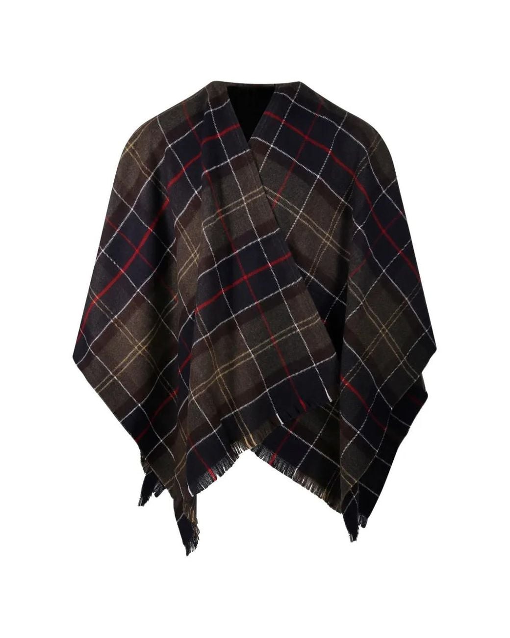 Barbour Black Classic Tartan Fringed Cape